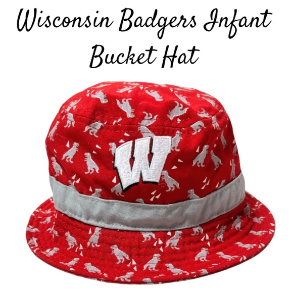 Wisconsin Badgers Red New Era Infant Bucket Hat With Allover Dinosaur Print - Picture 1 of 9